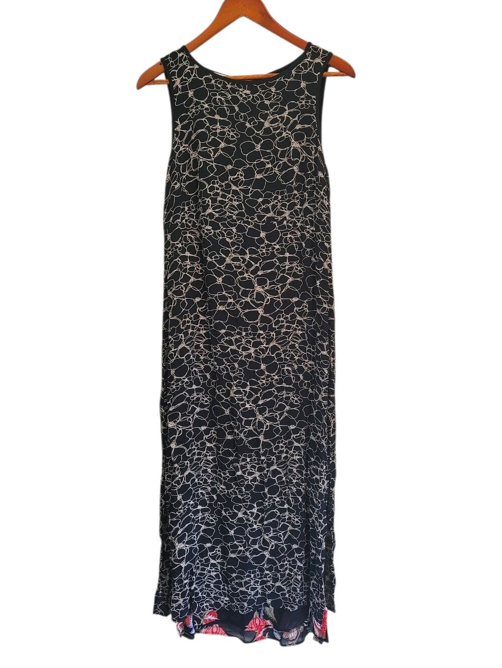 Style & Co Floral Print Sleeveless Maxi Dress Colorful Hem Detail B&W 6P Petite